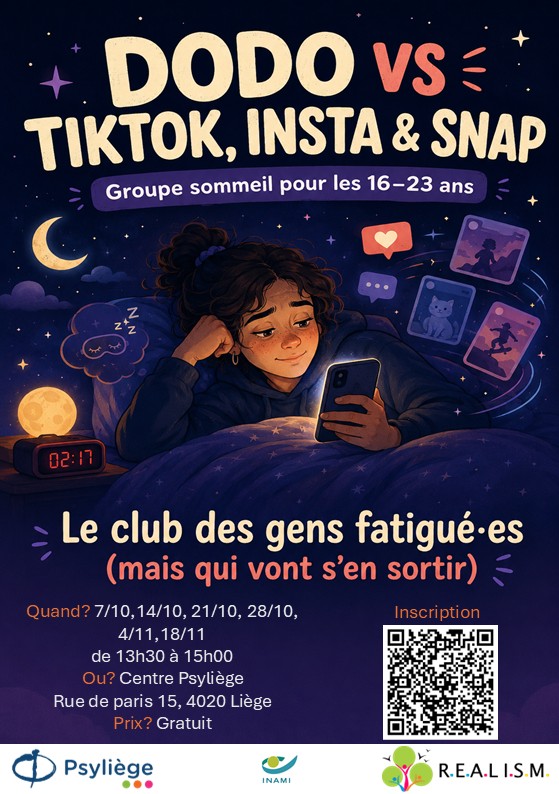 Dodo versus TikTok, Insta & Snap - affiche du groupe sommeil Psyliège